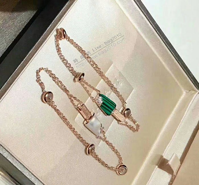 Bvlgari飾品 寶格麗冰激淩雪糕手鏈 高端通體925純銀材質天然石 玫瑰金 白貝 孔雀綠  zgbq3251